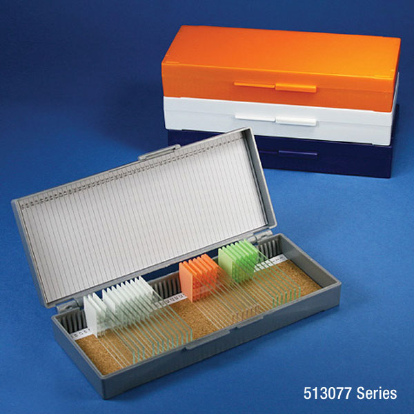 Globe Scientific Slide Box for 50 Slides, Cork Lined, Dark Gray Slide storage; Microscope slide boxes; slide boxes